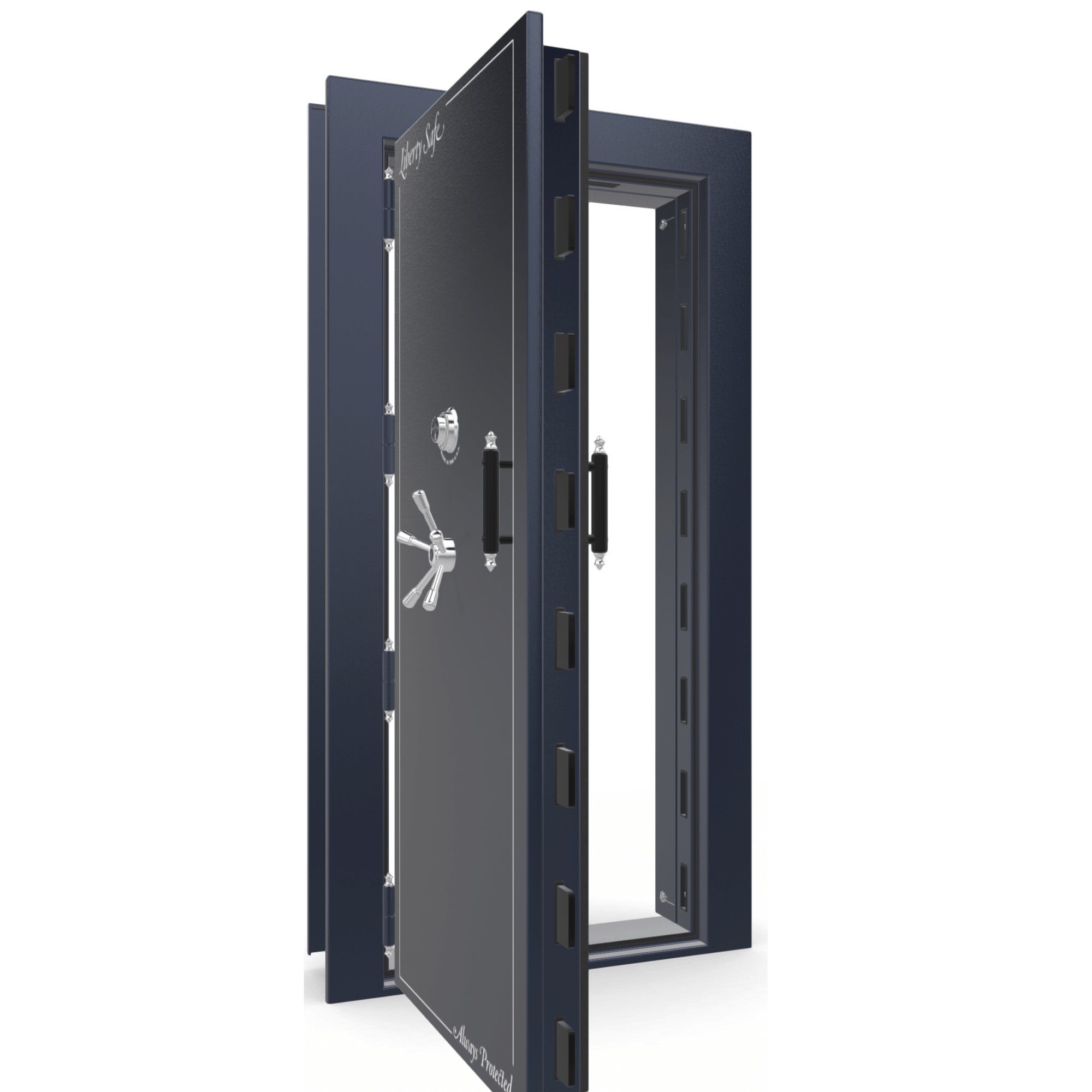 Vault Door Series | Out-Swing | Left Hinge | Blue Gloss | Mechanical Lock - open