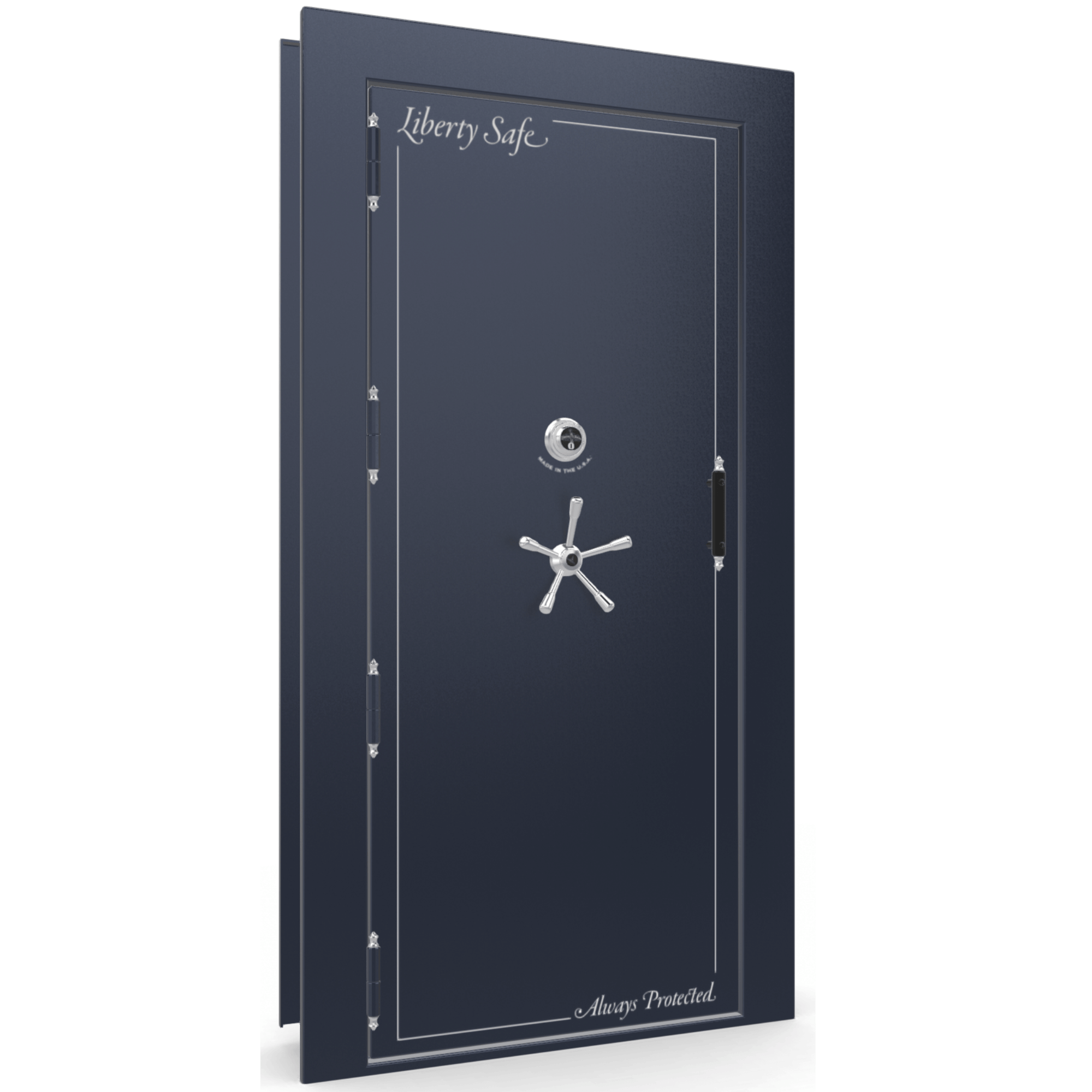 Vault Door Series | Out-Swing | Left Hinge | Blue Gloss | Mechanical Lock - closed