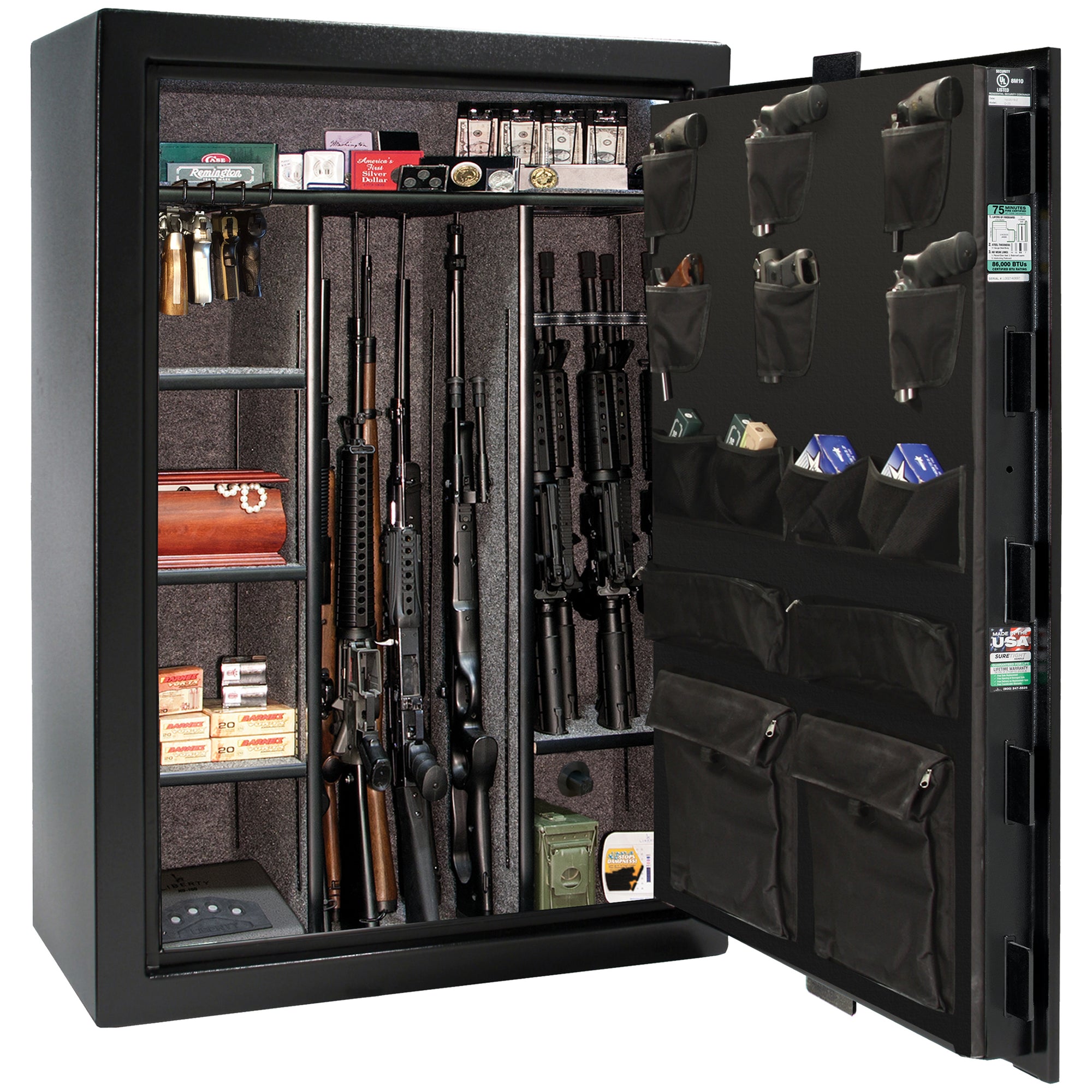 Colonial Series | Level 4 Security | 75 Minute Fire Protection | 35 | DIMENSIONS: 60.5"(H) X 42”(W) X 22"(D*) | Black Textured | Mechanical Lock - open