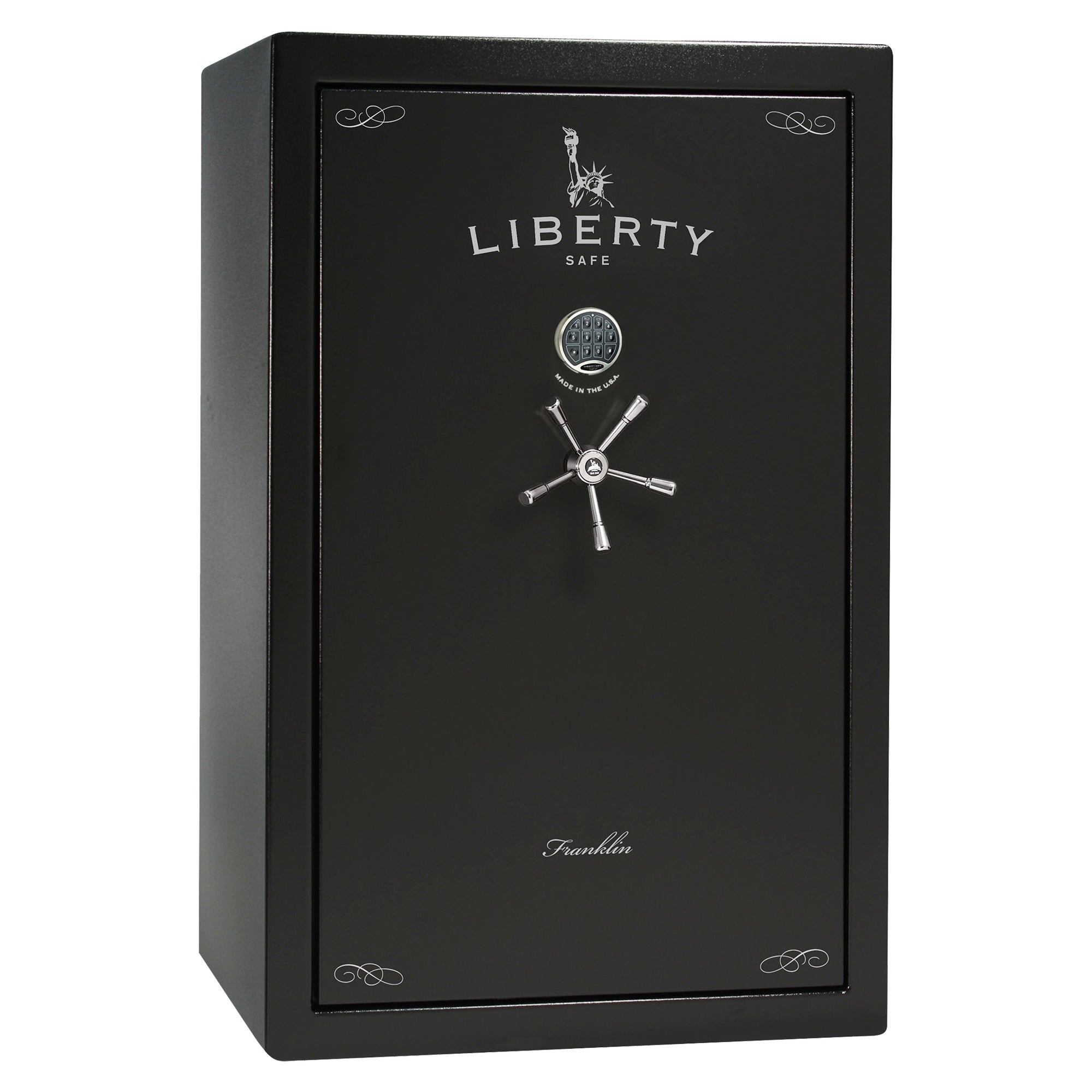 Franklin 45 | Pro Flex Interior | Level 5 Security | 110 Minute Fire Protection | Dimensions: 60.5"(H) x 42"(W) x 27.5"(D) | Up to 60 Long Guns | Black Textured | Electronic Lock - Closed