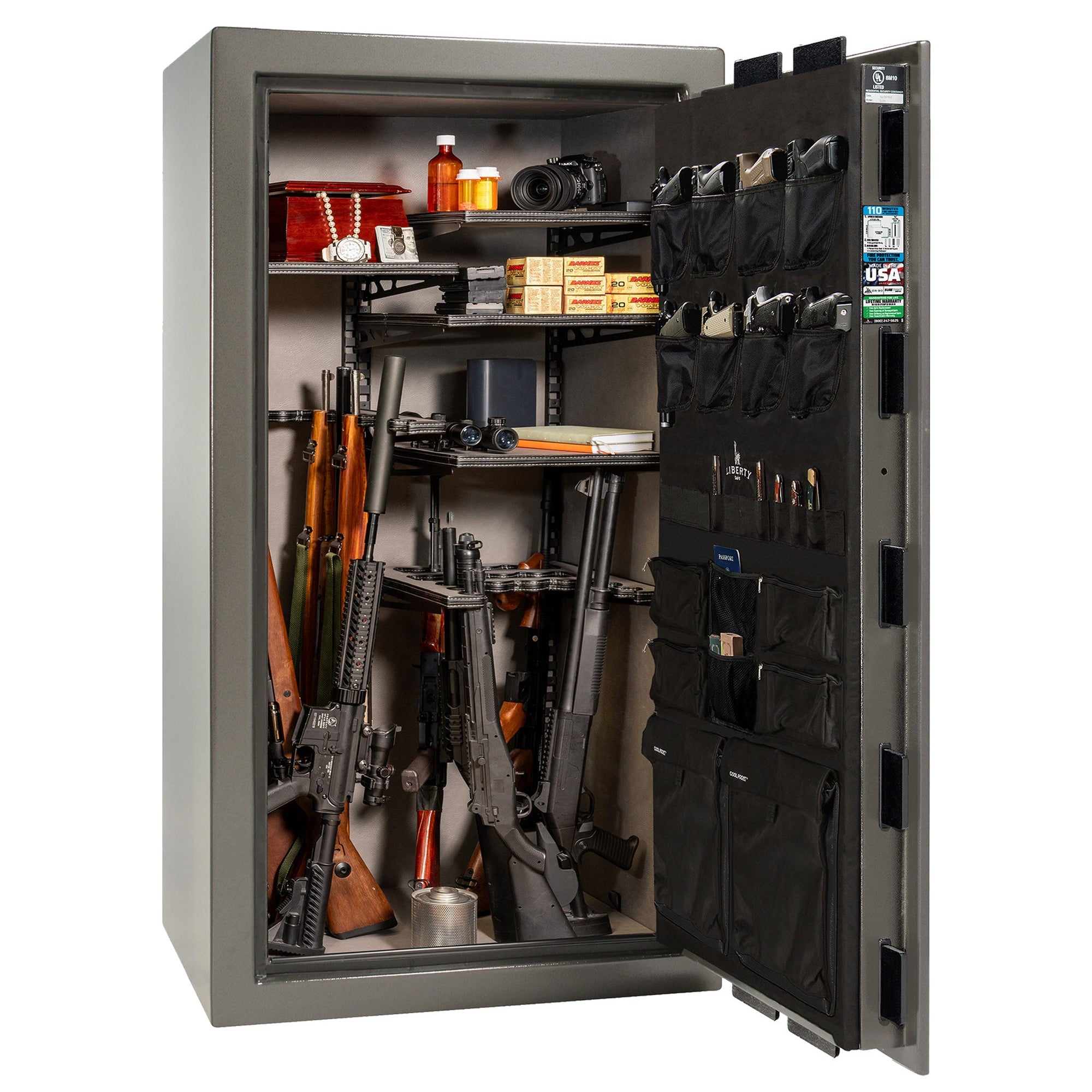 Franklin Series | Level 5 Security | 110 Minute Fire Protection | 40 | DIMENSIONS: 66.5"(H) X 36"(W) X 27.5"(D*) | Gray Marble | ProFlex Modular Shelving - Open Door