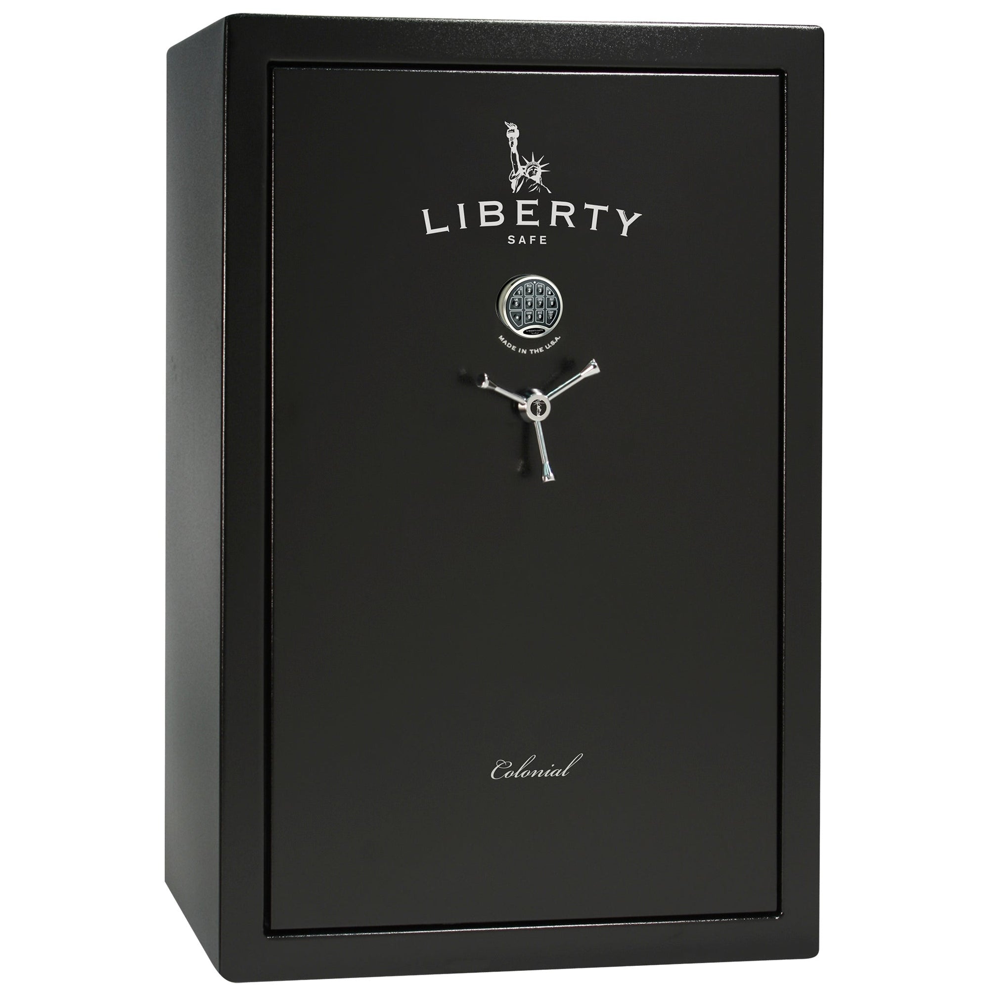 Colonial 35 | Pro Flex Interior | Level 4 Security | 75 Minute Fire Protection | Dimensions: 60.5"(H) x 42"(W) x 22"(D) | Up to 45 Long Guns | Black Textured | Electronic Lock - Closed