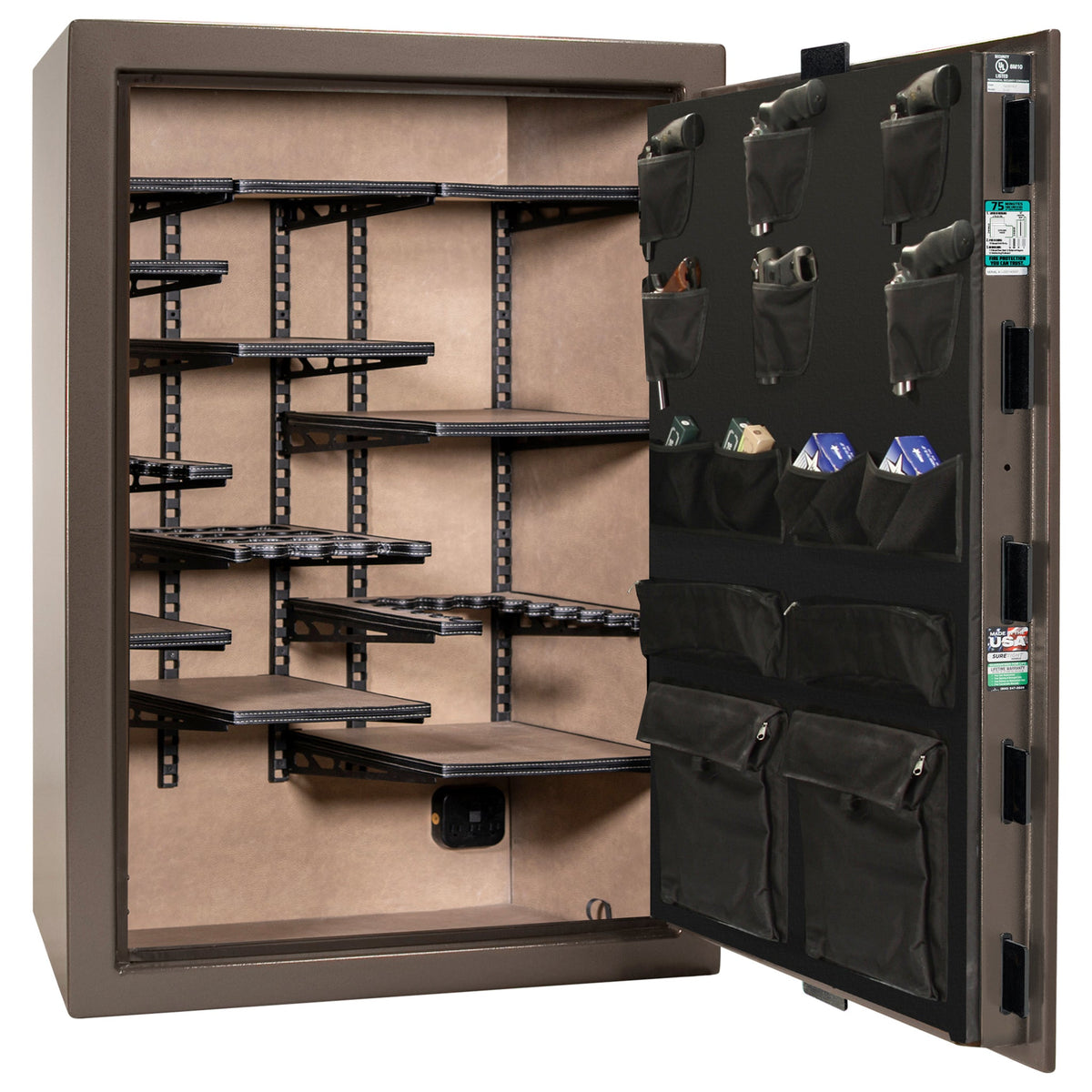 Colonial 35 | Pro Flex Interior | Level 4 Security | 75 Minute Fire Protection | Dimensions: 60.5&quot;(H) x 42&quot;(W) x 22&quot;(D) | Up to 45 Long Guns | Bronze Textured | Mechanical Lock – Open