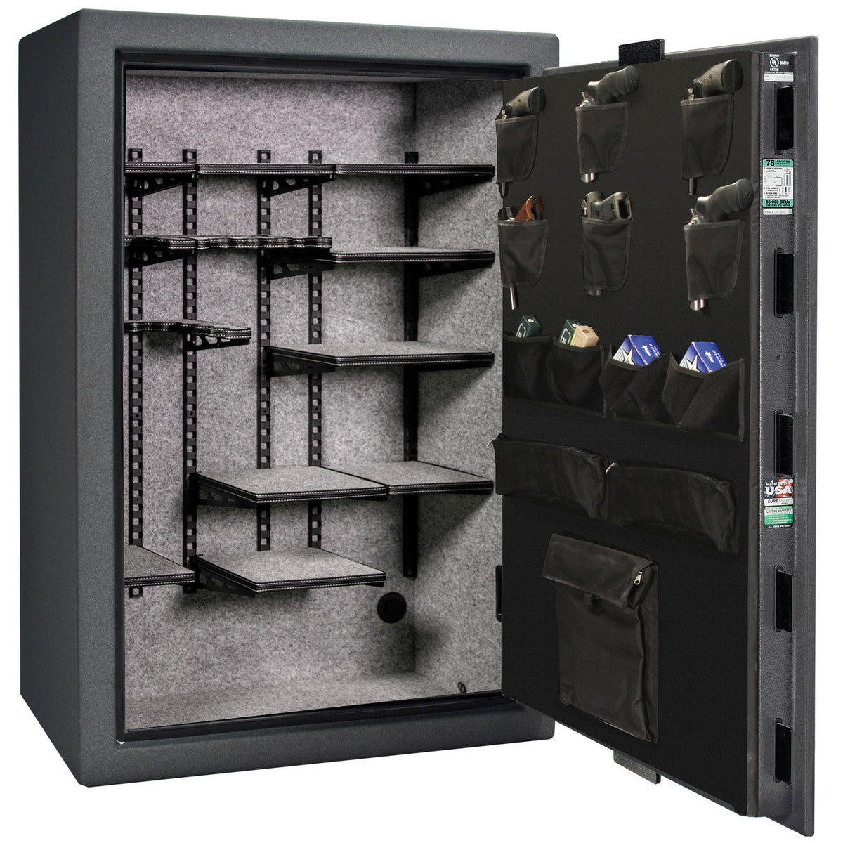 Colonial 35 | Pro Flex Interior | Level 4 Security | 75 Minute Fire Protection | Dimensions: 60.5&quot;(H) x 42&quot;(W) x 22&quot;(D) | Up to 45 Long Guns | Granite Textured | Electronic Lock – Open