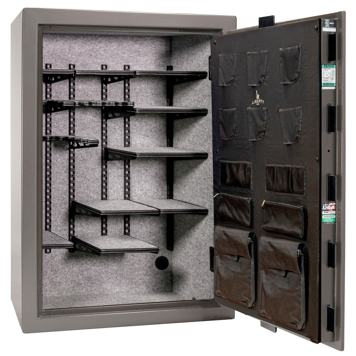 Colonial 35 | Pro Flex Interior | Level 4 Security | 75 Minute Fire Protection | Dimensions: 60.5&quot;(H) x 42&quot;(W) x 22&quot;(D) | Up to 45 Long Guns | Gray Gloss | Mechanical Lock - Open