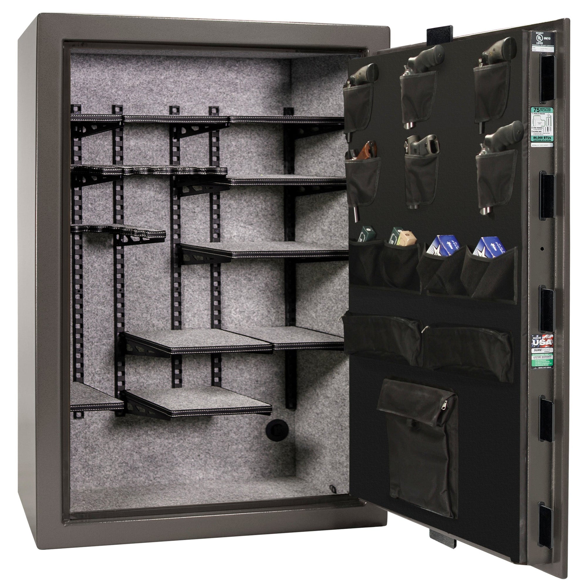 Colonial 35 | Pro Flex Interior | Level 4 Security | 75 Minute Fire Protection | Dimensions: 60.5"(H) x 42"(W) x 22"(D) | Up to 45 Long Guns | Gray Marble | Electronic Lock - Open
