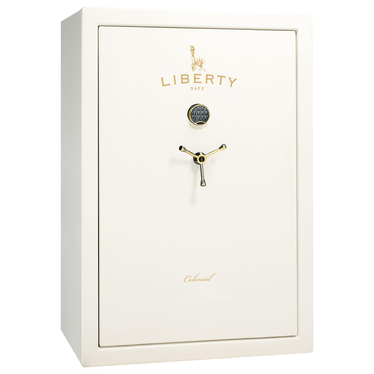 Colonial 35 | Pro Flex Interior | Level 4 Security | 75 Minute Fire Protection | Dimensions: 60.5&quot;(H) x 42&quot;(W) x 22&quot;(D) | Up to 45 Long Guns | White Gloss Brass | Electronic Lock - Closed