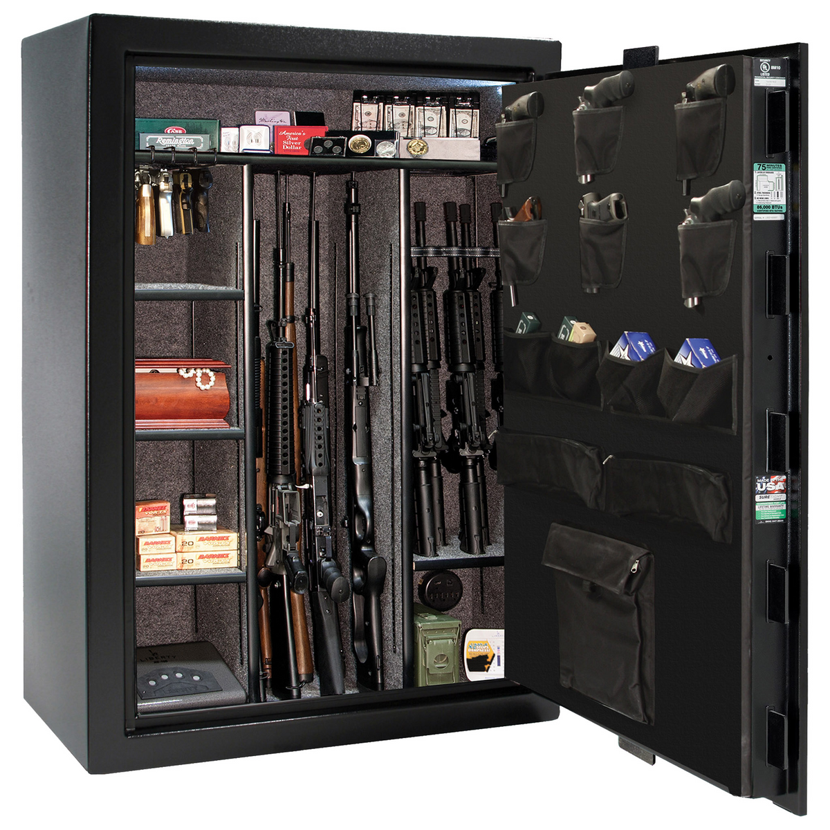 Fatboy Jr. XL | Extreme 6-in-One Flex Interior | Level 4 Security | 75 Minute Fire Protection | Dimensions: 60.5&quot;(H) x 42&quot;(W) x 27.5&quot;(D) | Up to 60 Long Guns | Black Textured | Electronic Lock - Open