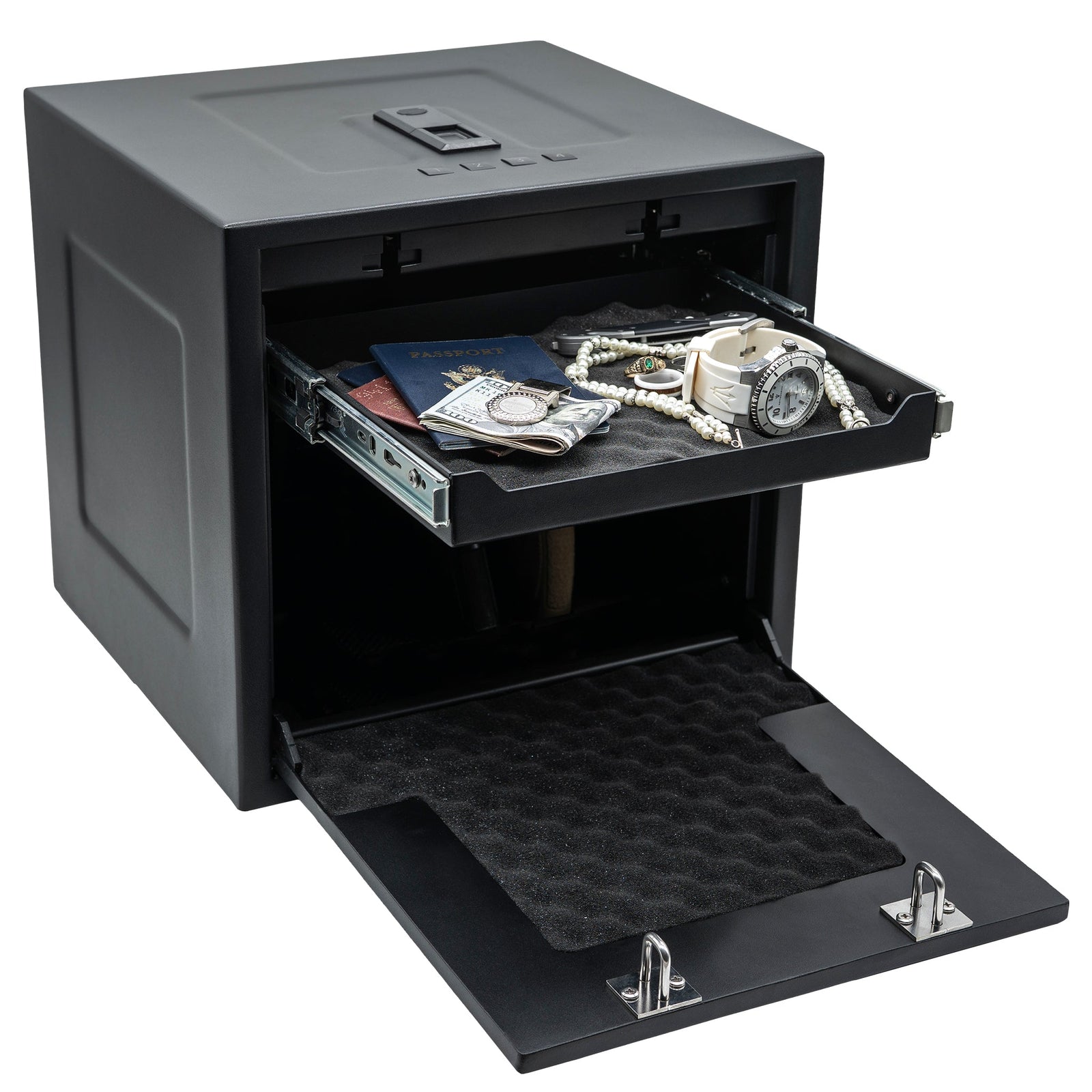 HDV-350X | Biometric Handgun Vault | 13”(D) X 14”(W) X 13”(H) Exterior Dimensions | Black - Closed