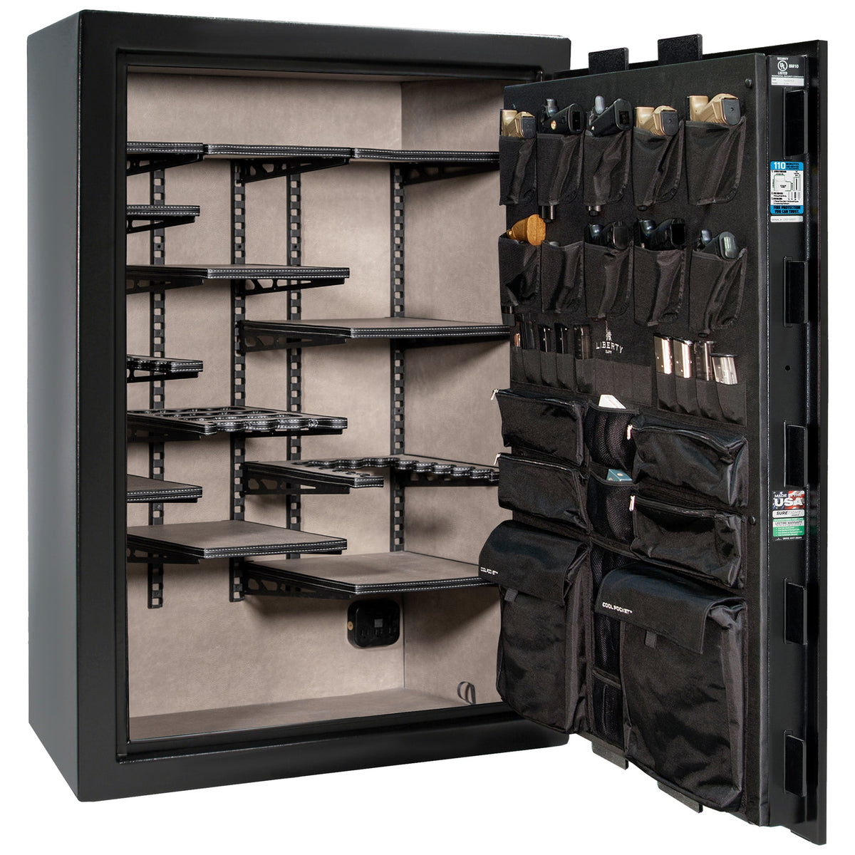 Franklin 45 | Pro Flex Interior | Level 5 Security | 110 Minute Fire Protection | Dimensions: 60.5&quot;(H) x 42&quot;(W) x 27.5&quot;(D) | Up to 60 Long Guns | Black Gloss | Electronic Lock - Open