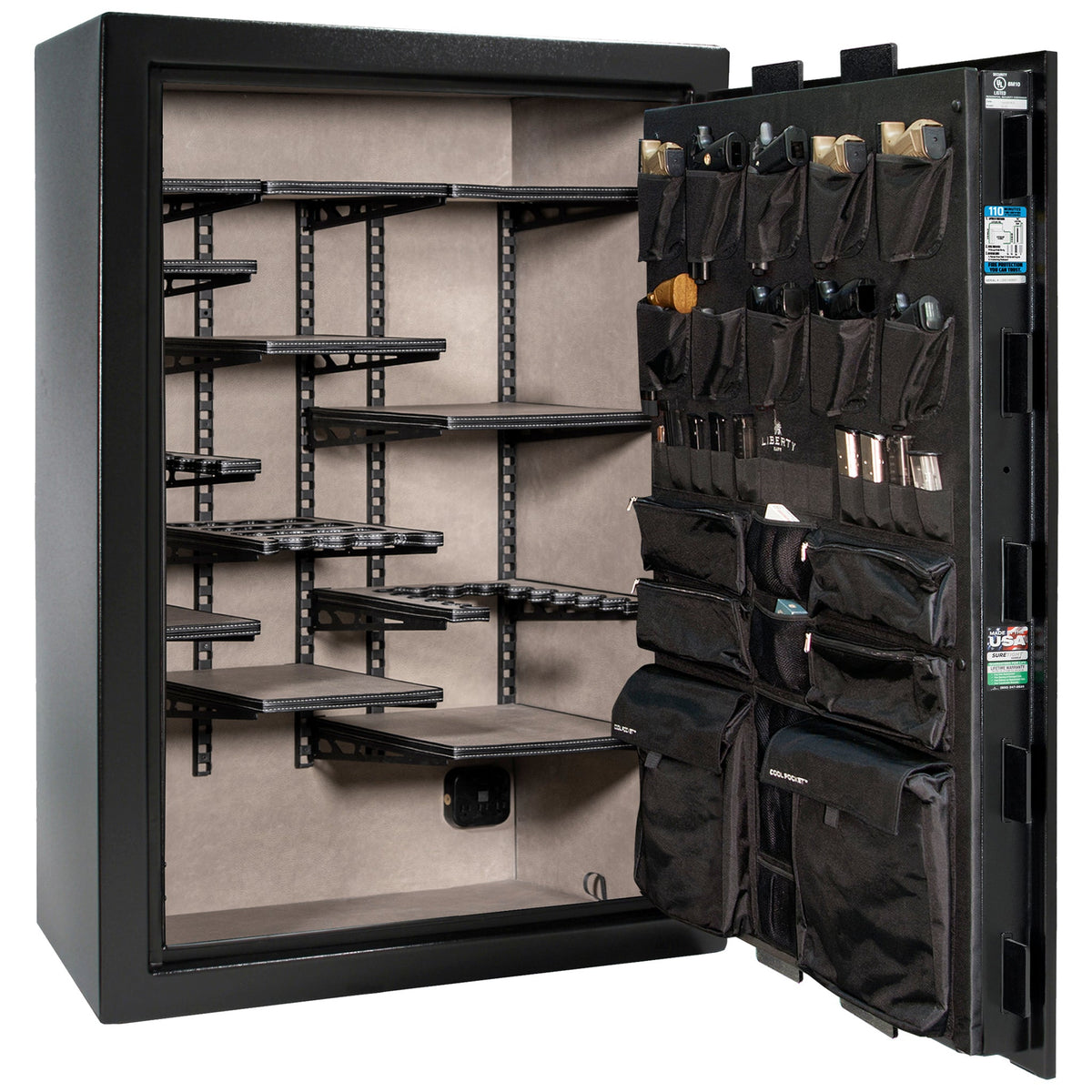 Franklin 45 | Pro Flex Interior | Level 5 Security | 110 Minute Fire Protection | Dimensions: 60.5&quot;(H) x 42&quot;(W) x 27.5&quot;(D) | Up to 60 Long Guns | Black Textured | Electronic Lock - Open