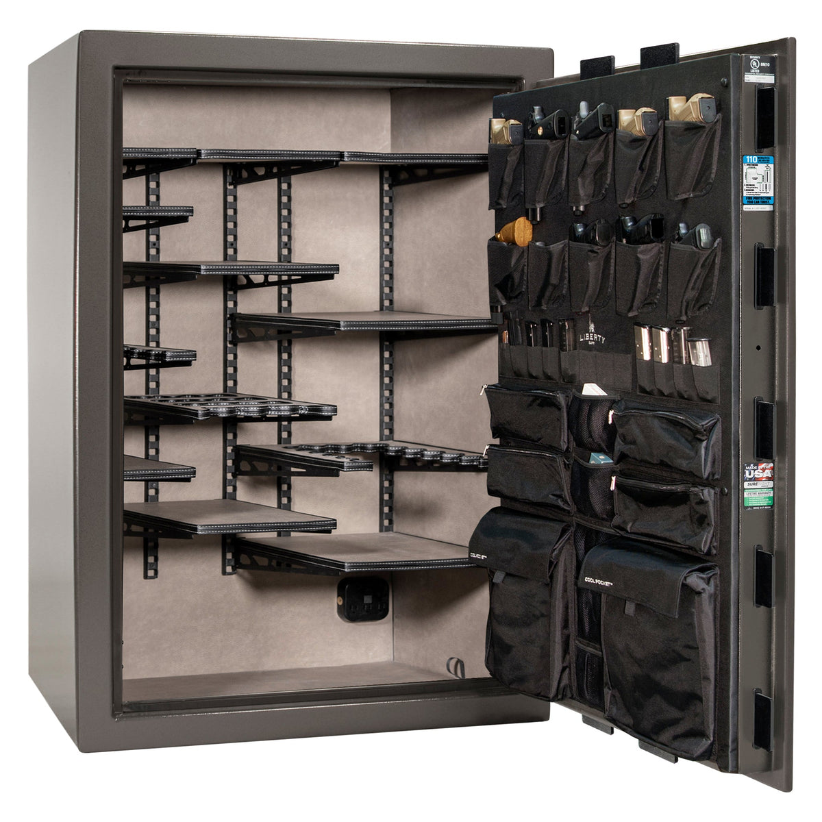 Franklin 45 | Pro Flex Interior | Level 5 Security | 110 Minute Fire Protection | Dimensions: 60.5&quot;(H) x 42&quot;(W) x 27.5&quot;(D) | Up to 60 Long Guns | Gray Gloss | Electronic Lock - Open