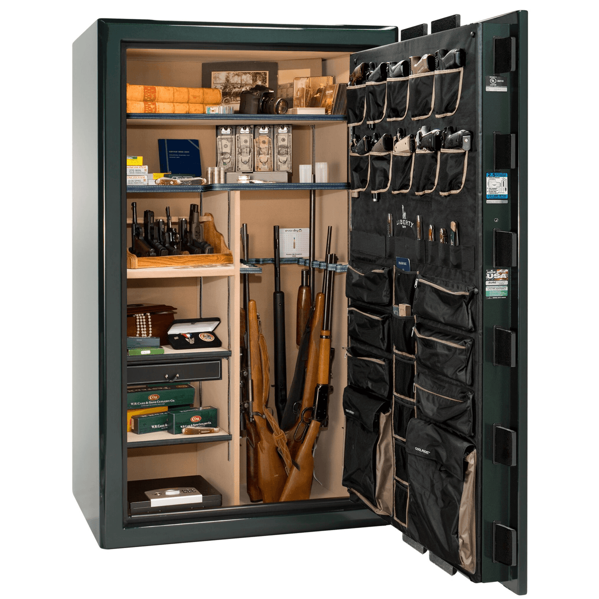 Presidential Series | Level 8 Security | 2.5 Hours Fire Protection | 50 | Dimensions: 72.5&quot;(H) x 42.25&quot;(W) x 32&quot;(D) | Green Gloss | Gold Hardware | Mechanical Lock
