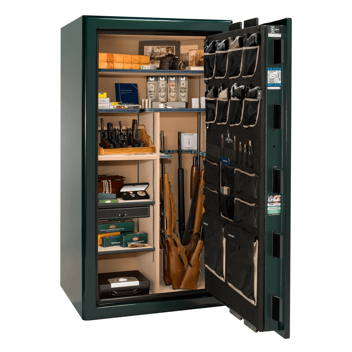 Presidential Series | Level 8 Security | 2.5 Hours Fire Protection | 40 | Dimensions: 66.5&quot;(H) x 36.25&quot;(W) x 32&quot;(D) | Green Gloss | Gold Hardware | Electronic Lock